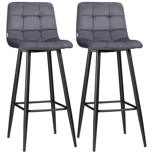 Lot De 2 Tabourets De Bar Design Chesterfield Effet Capitonné Piètement Acier Effilé Noir Velours Gris