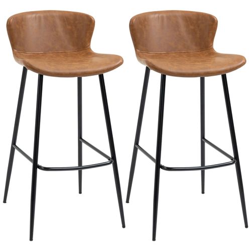 Lot De 2 Tabourets De Bar Design Vintage - Repose-Pied - Noir Marron