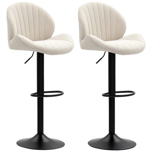 Lot De 2 Tabourets De Bar Design Coquillage Pivotants Réglables Acier Noir Tissu Chenille Beige