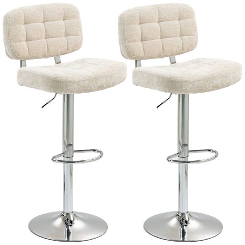 Lot De 2 Tabourets De Bar Design Chesterfield Pivotants Réglables Acier Chromé Tissu Chenille Beige