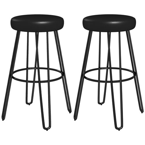Lot De 2 Tabourets De Bar Style Industriel - Repose-Pieds - Piètement Épingle Acier Assise Ronde Noir