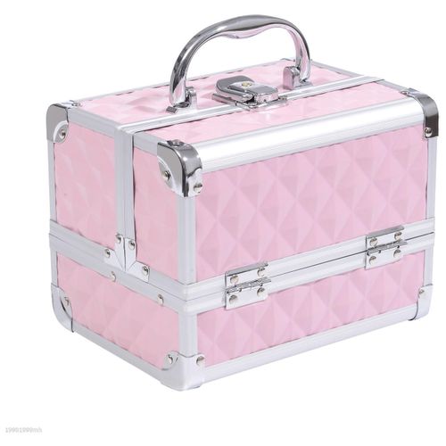 Mallette à maquillage - coffre à cosmétiques - rangement produits de beauté - poignée serrure alu. plastique rose