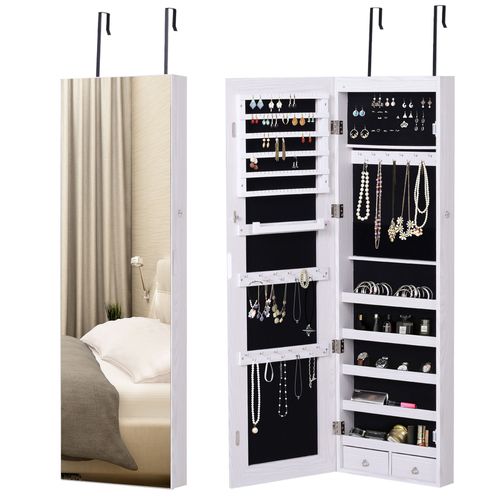 Armoire À Bijoux Miroir À Suspendre 2 En 1 Verrouillable Led Intérieur