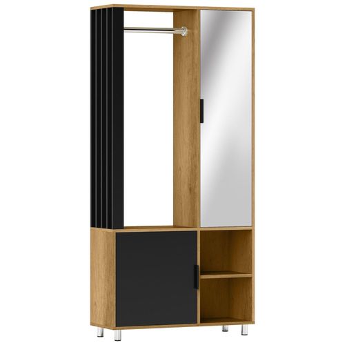 Armoire De Chambre Penderie Dressing Miroir Design 2 Portes, 4 Étagères, 2 Niches, Tringle