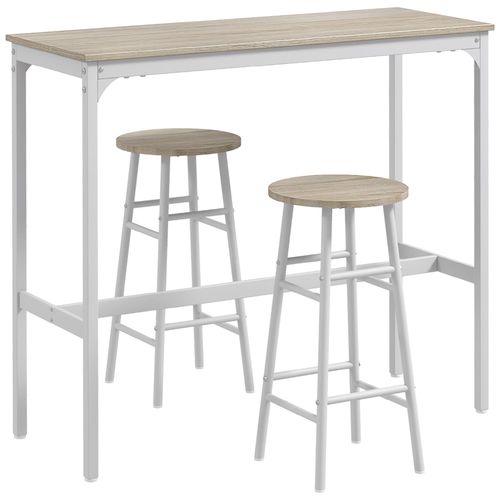 Ensemble 2 Places 3 Pcs Design Contemporain - Acier Aspect Bois Blanc