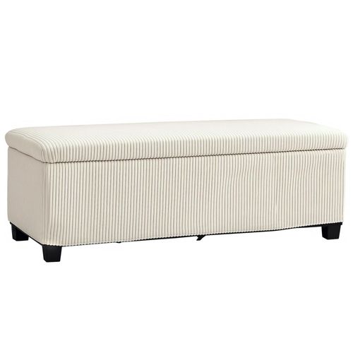 Banquette Coffre Design Velours Côtelé - Dim. 112 X 42 X 40 Cm Rangement 84l - Beige Clair