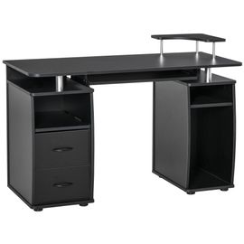 Bureau Informatique Multimédia Multi-Rangements 120l X 55l X 85h Cm Panneaux Particules Noir