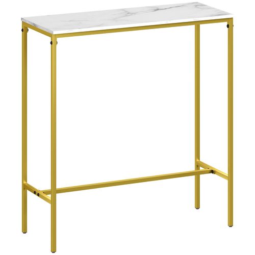 Table De Bar Mange-Debout Table Haute Dim. 100 X 40 X 107 Cm Acier Doré Plateau Effet Marbre Blanc