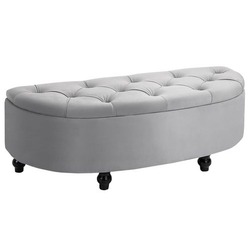 Pouf De Rangement Coffre Classique Capitonné Demi-Cercle Velours Gris