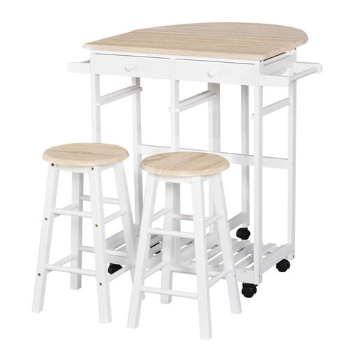 Ensemble Table De Bar Pliable Sur Roulettes Et 2 Tabourets