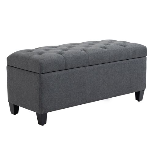 Banquette Coffre De Rangement Style Chesterfield Dim. 100 X 40 X 44 Cm Piètement Bois Noir Tissu Anthracite
