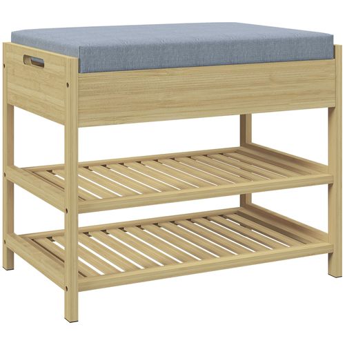 Banc À Chaussures Style Cosy Naturel 2 Étagères Avec Coussin Bambou