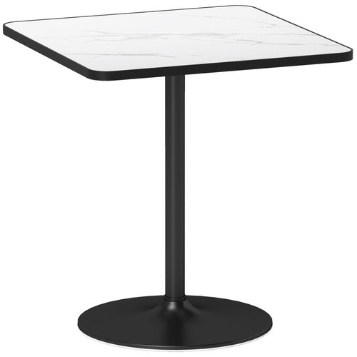 Table À Manger Design Bistrot 4 Personnes - Table Bistrot - Piètement Rond Métal Noir Plateau Effet Marbre Blanc
