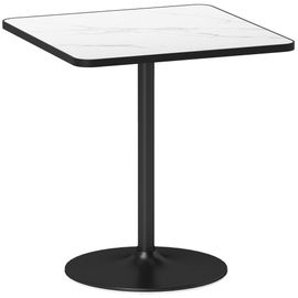 Table À Manger Design Bistrot 4 Personnes - Table Bistrot - Piètement Rond Métal Noir Plateau Effet Marbre Blanc