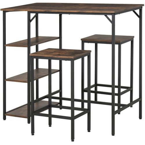 Ensemble Table De Bar 3 Étagères 2 Tabourets Style Industriel