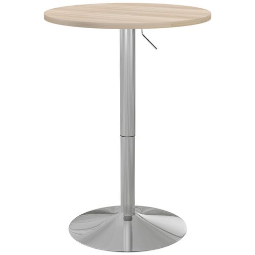 Table De Bar Ronde Ø 60 Cm Table Bistro Chic Hauteur Réglable 69-91 Cm Acier Chromé Aspect Bois Clair