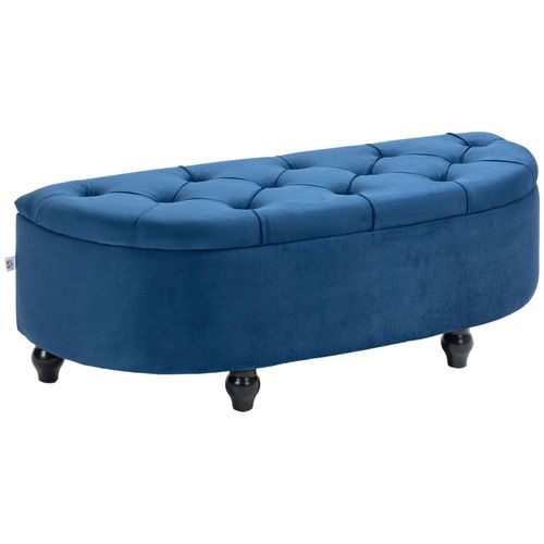 Pouf De Rangement Coffre Classique Capitonné Demi-Cercle Velours Bleu