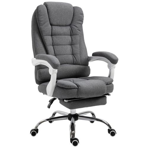 Fauteuil De Bureau Manager Grand Confort Repose-Pied Dossier Inclinable Accoudoirs Rembourrés Lin Gris