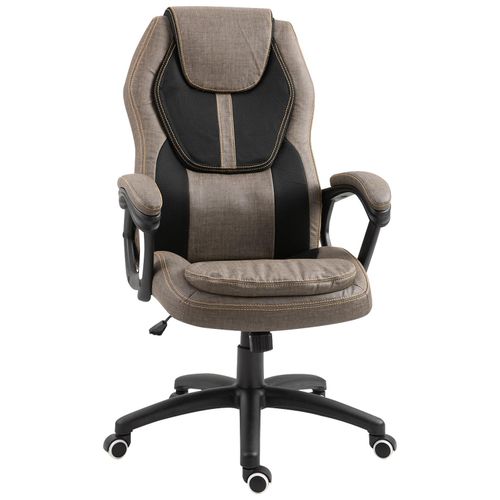 Fauteuil De Bureau Manager Massant Hauteur Réglable Pivotant 360° Polyester Pu Gris Brun Surpiqûre Orange