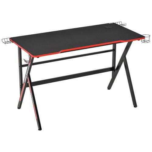 Bureau Gaming Racing Bracket Supports Métal Mdf Texture Carbone Rouge Noir
