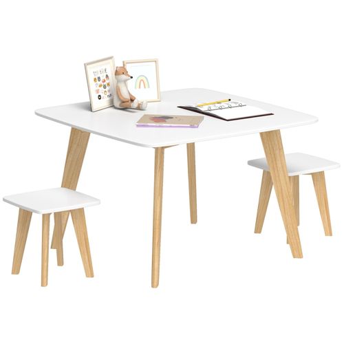 Ensemble Table 2 Tabourets Enfant Design Scandinave - 3 Pièces - Piètement Effilé Bois Mdf Blanc