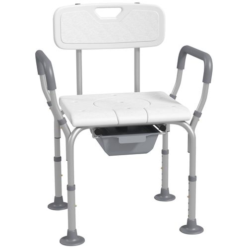 Chaise De Douche Chaise Percée 2 En 1 - Hauteur Réglable, Antidépante - Seau De Toilette, Accoudoirs - Alu Hdpe Blanc 