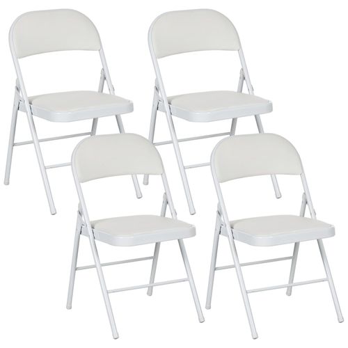 Lot De 4 Chaises Pliantes Assise Dossier Rembourrés Acier Synthétique Blanc