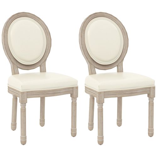 Lot De 2 Chaises De Salle À Manger Médaillon Style Louis Xvi Bois Sculpté Crème