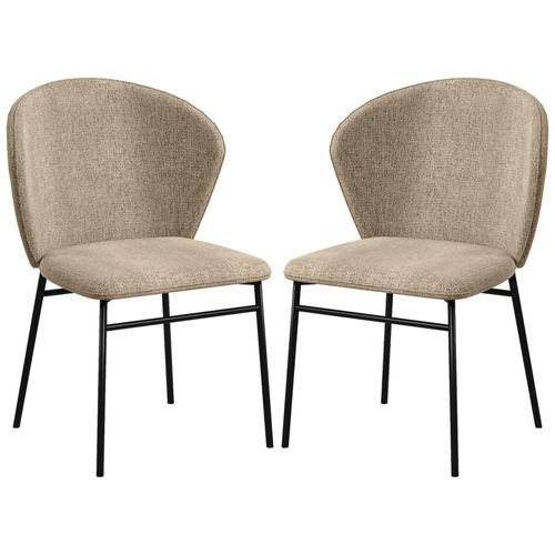 Lot De 2 Chaises Grand Confort Dossier Enveloppant Piètement Acier Noir Revêtement Tissu Aspect Lin Marron Clair