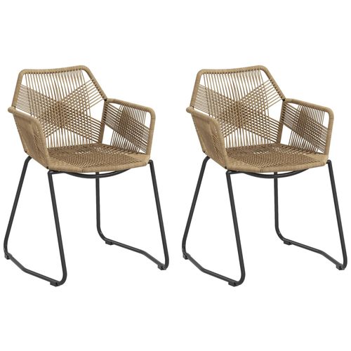 Lot De 2 Chaises Salle À Manger Design Piètement Acier Noir Résine Filaire Aspect Rotin
