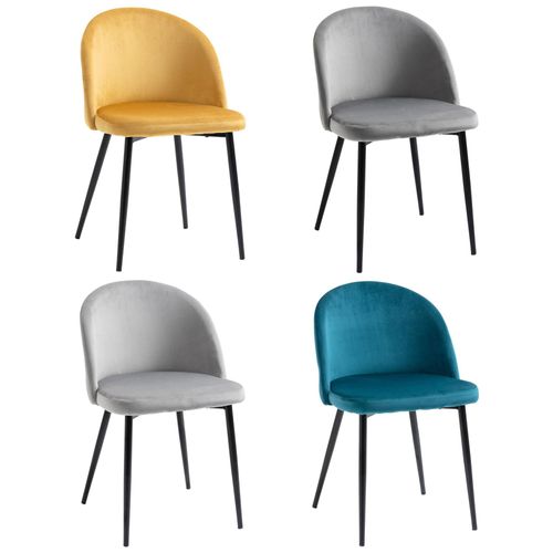 Chaises De Visiteur Design Scandinave - Lot De 4 Chaises - Velours Gris Bleu Canard Moutarde