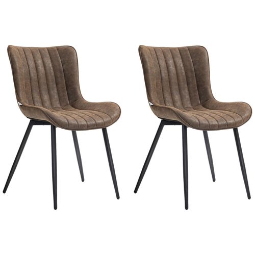 Lot De 2 Chaises Design Chesterfield Surpiqûres Verticales Acier Noir Synthétique Taupe Effet Vieilli