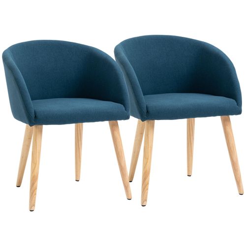 Homcom Chaises De Visiteur Design Scandinave - Lot De 2 Chaises - Pieds Inclinés Effilés Bois Caoutchouc - Assise Dossier Accoudoirs Ergonomiques Aspect Lin Bleu Canard