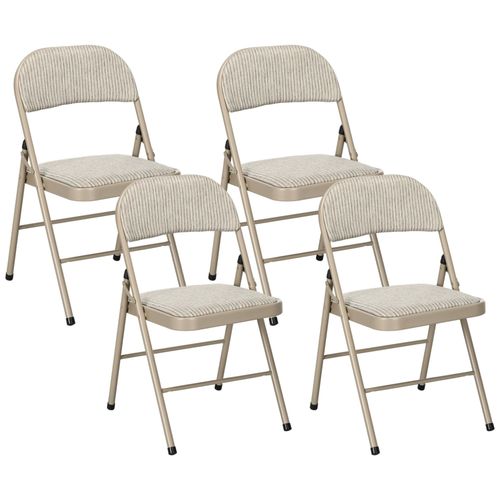 Lot De 4 Chaises Pliantes Assise Dossier Rembourrés Acier Tissu Toucher Lin Beige