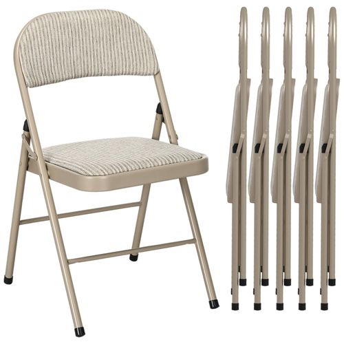 Lot De 6 Chaises Pliantes Assise Dossier Rembourrés Acier Tissu Toucher Lin Beige