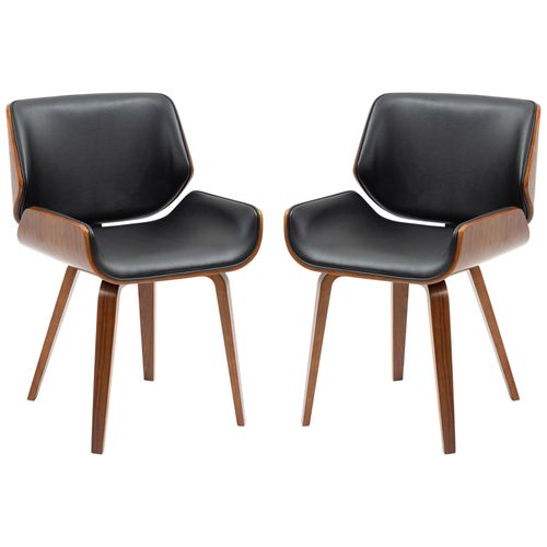 Lot De 2 Chaises Design Vintage Piètement Châssis Bois Peuplier Aspect Noyer Revêtement Mixte Synthétique Tissu Noir