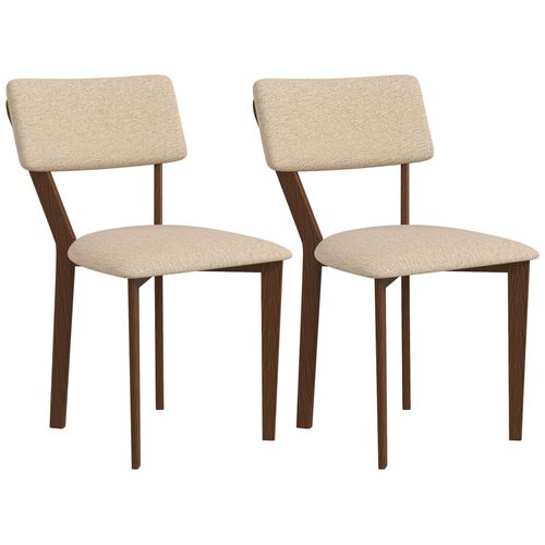 Lot De 2 Chaises Salle À Manger Style Néo-Rétro Bois Hévéa Verni Tissu Effet Lin Beige