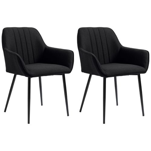 Chaises De Visiteur Design Scandinave - Lot De 2 Chaises - Pieds Effilés Métal Noir - Assise Dossier Accoudoirs Ergonomiques Lin Noir