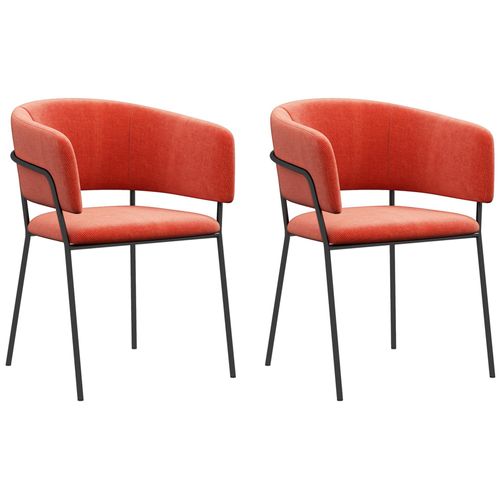 Lot De 2 Chaises Design Piètement Acier Noir Aspect Velours Orange