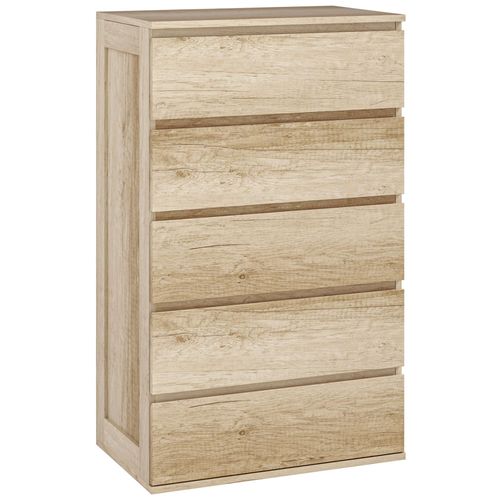 Commode 5 Tiroirs Style Contemporain Dim. 60l X 38l X 100h Cm Effet Bois