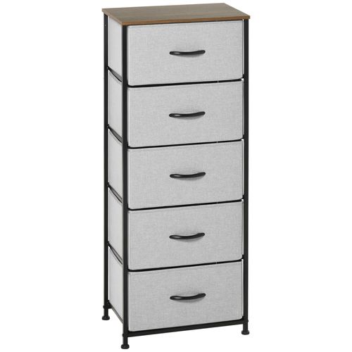 Chiffonnier 5 Tiroirs - Structure Acier Noir Tissu Pliant Gris