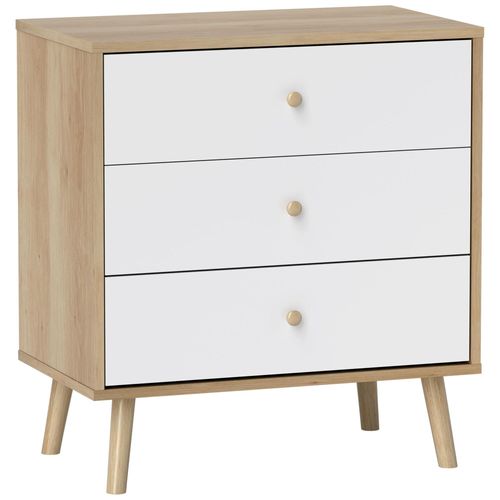Chiffonnier 3 Tiroirs Style Nordique - Dim. 60 X 35 X 65 Cm - Piètement Effilé Effet Bois Clair Blanc