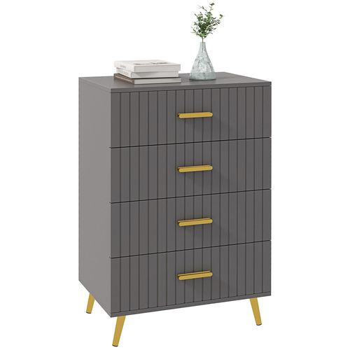 Commode 4 Tiroirs Style Art Déco - Dim. 60l X 40l X 90h Cm - Alu. Doré Panneaux Gris