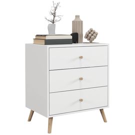 Commode 3 Tiroirs Design Scandinave Piètement Effilé Incliné Bois Pin Mdf Blanc