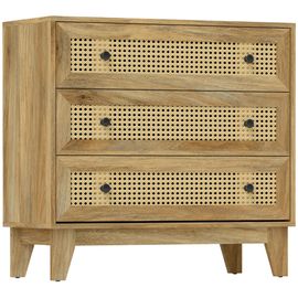 Commode 3 Tiroirs Style Bohème Chic Cannage En Rotin Aspect Bois De Manguier