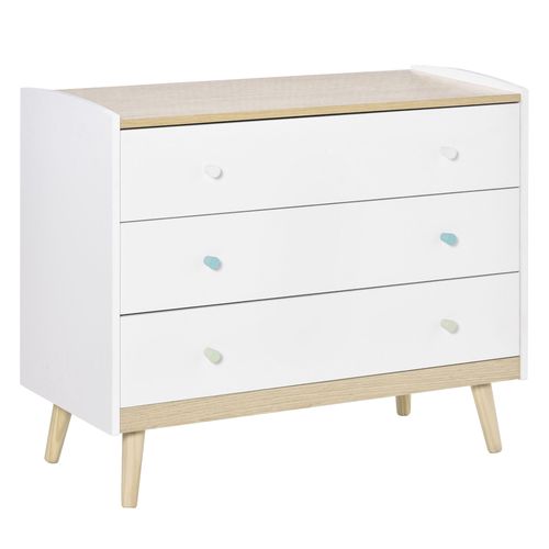Commode 3 Tiroirs Design Scandinave Blanc Aspect Chêne Clair Bois Pin