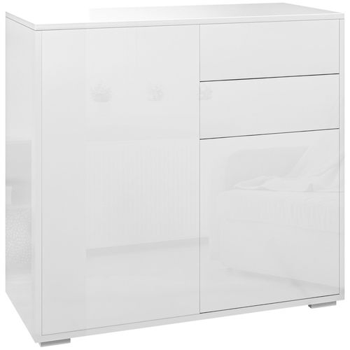 Commode Buffet 2 Tiroirs 2 Portes Blanc Laqué