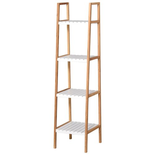 Etagère En Bambou De Salle De Bain 4 Niveaux À Lattes Dim. 35l X 36l X 138h Cm Bois Pin Blanc