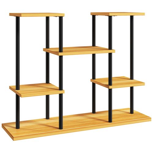 Étagère À Fleurs Étagère Pour Plantes 6 Tablettes 80 X 24 X 61 Cm Acier Noir Bois Verni