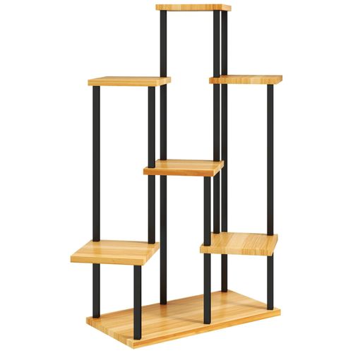 Étagère À Fleurs 7 Tablettes 5 Niveaux Dim. 87 X 61 X 106 Cm Acier Époxy Noir Bois Verni